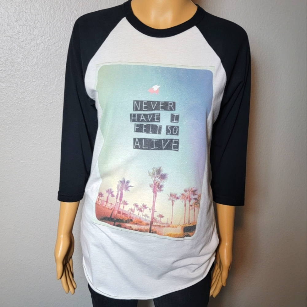 Women's Size Medium Glamour Kills Black & White Graphic Baseball Tee